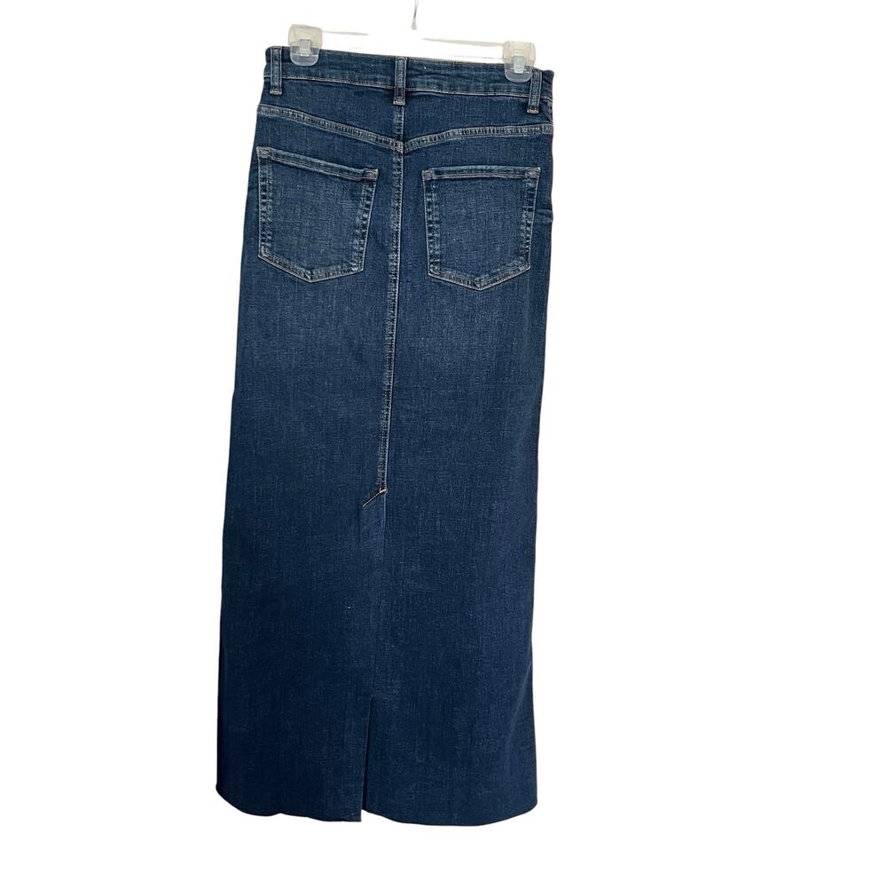 Zara Women’s Stretch Denim Maxi Skirt Blue Dark Wash Raw Hem Size S - Picture 4 of 9